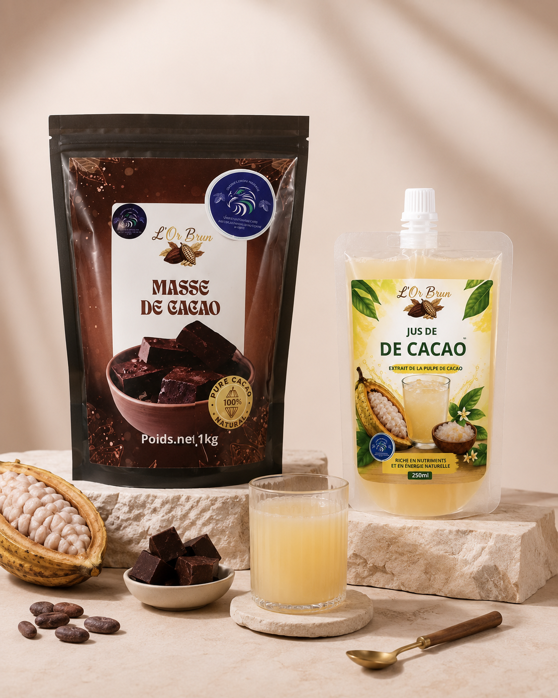 Produits cacao KIC présentés dans un univers professionnel